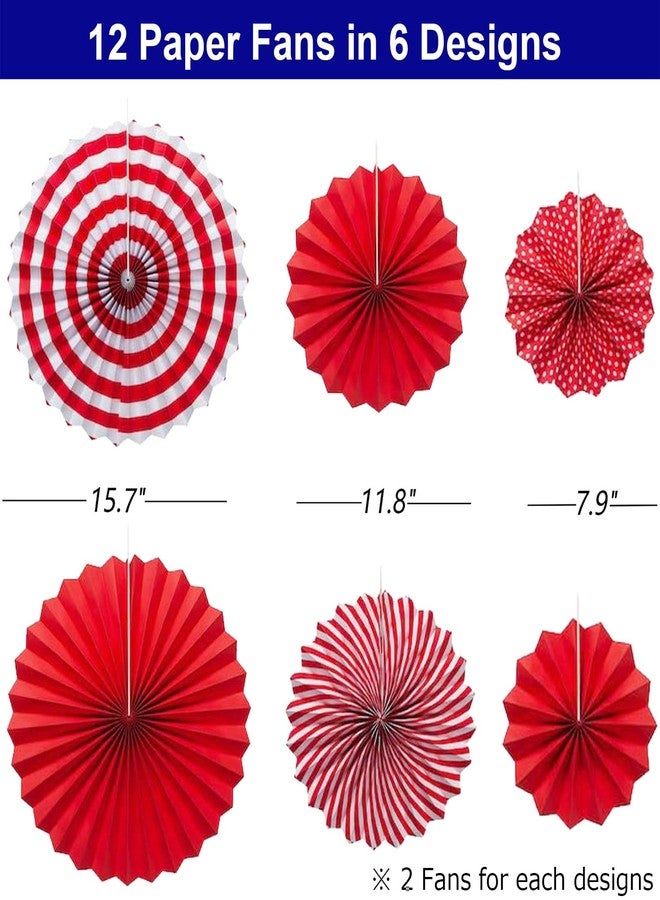 INPLUSTOP Hanging Paper Fans Set 12PCS Red Party Decorations Round Fan Wall Decor Paper Garlands Flower Decorative for Birthday Festival Party Wedding Graduation Events Accessories - Image 3